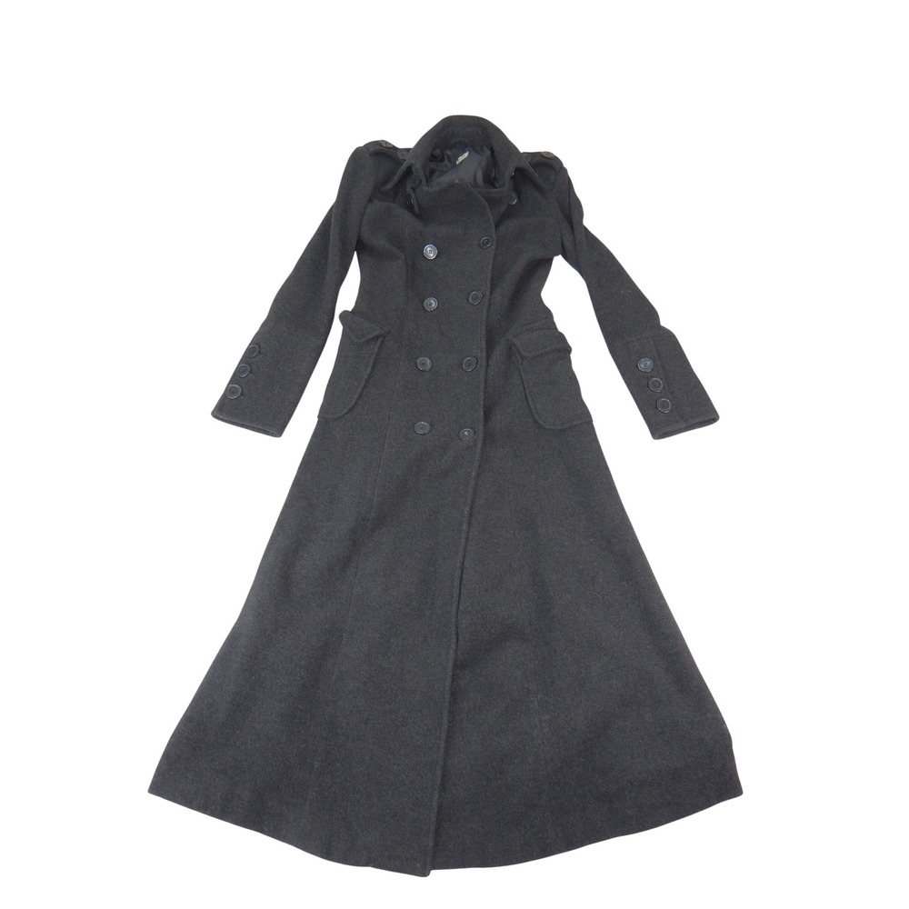 Pimkie Charcoal Gray Double Breasted Wool Blend Long Trench Coat Womens 36 3578